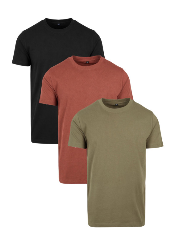BASICO Regular Fit Tee 3-Pack | 3 bavlnené tričká za výhodnú cenu, Black / Bark Brown / Olive