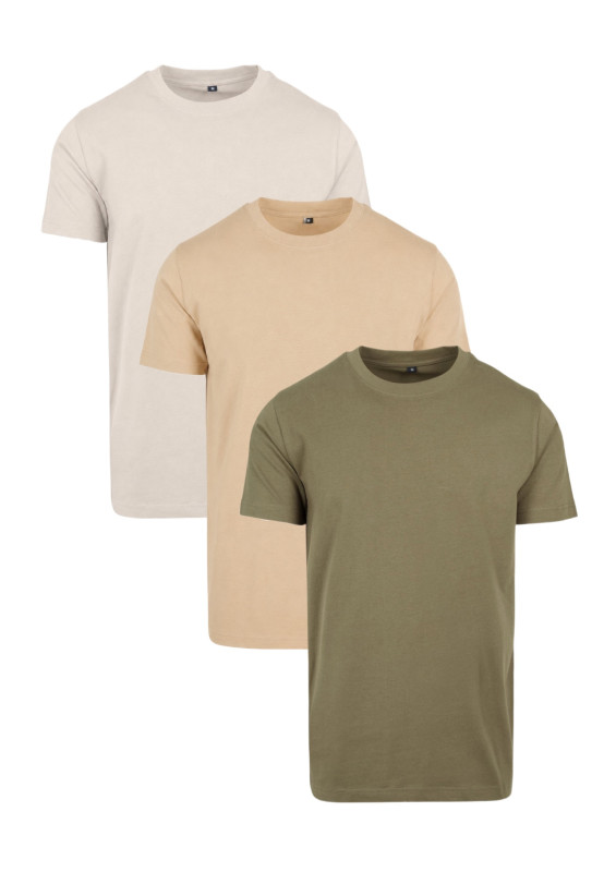 BASICO Regular Fit Tee 3-Pack | 3 bavlnené tričká za výhodnú cenu, Olive / Beige / Sand