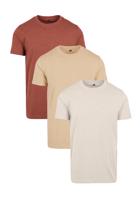 BASICO Regular Fit Tee 3-Pack | 3 bavlnené tričká za výhodnú cenu, Bark Brown / Beige / Sand