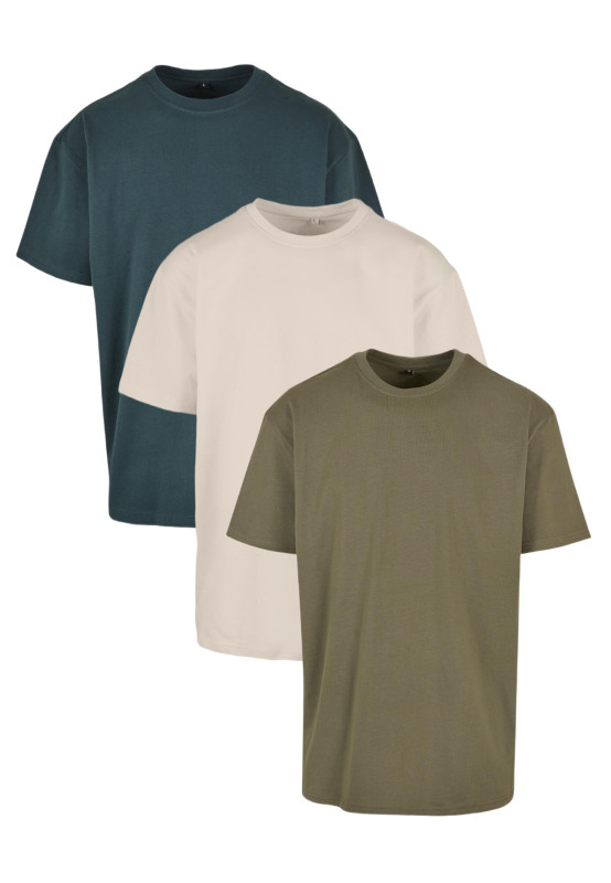 BASICO Oversized Fit Tee 3-Pack | 3 heavyweight tričká 240 g/m², Forest Green / Olive / Sand