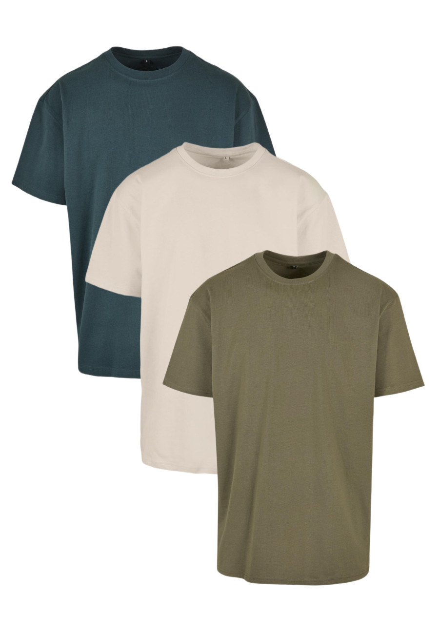 BASICO Oversized Fit Tee 3-Pack | 3 heavyweight tričká 240 g/m², Forest Green / Olive / Sand