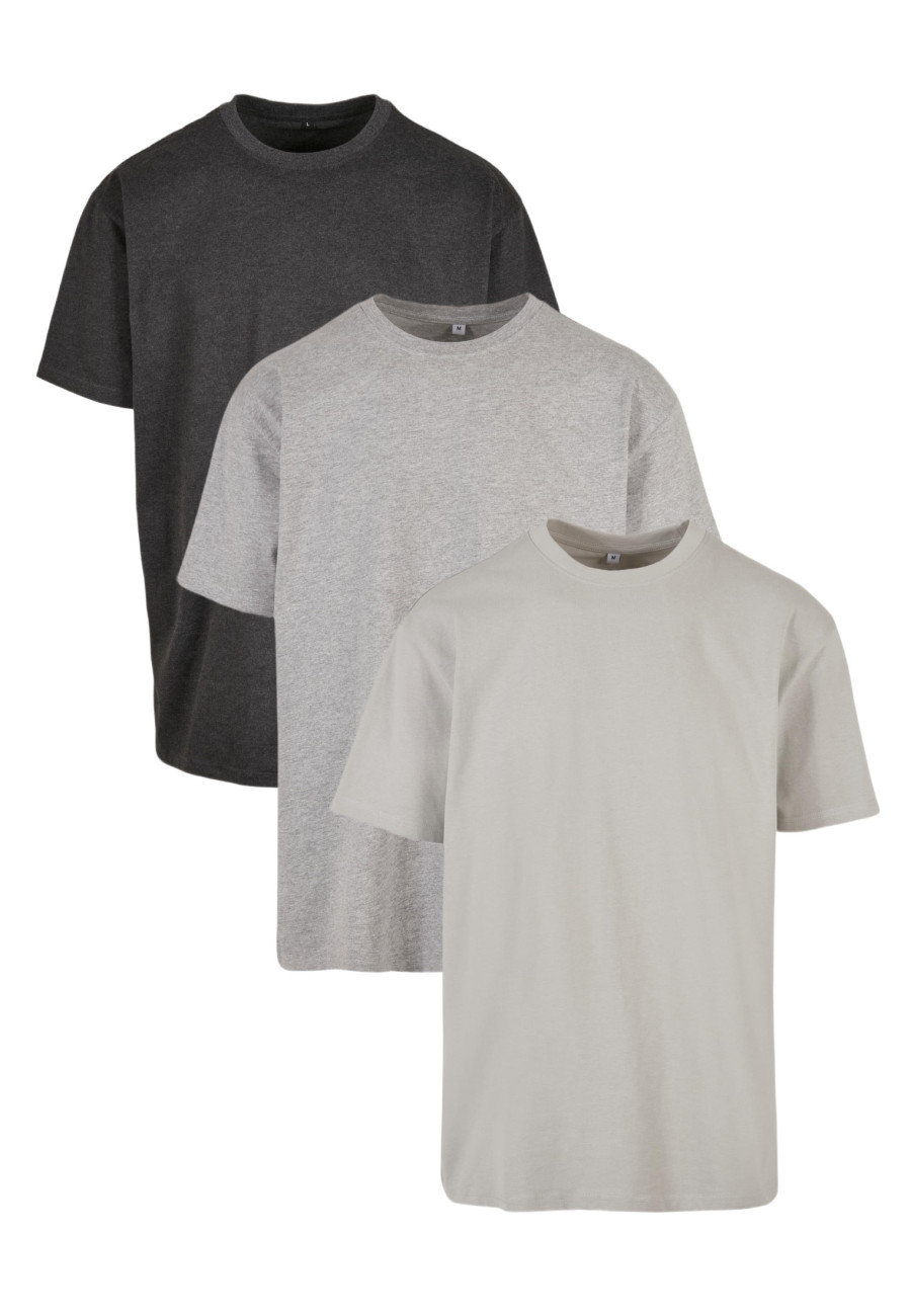 BASICO Oversized Fit Tee 3-Pack | 3 heavyweight tričká 240 g/m², Heather Grey / Dark Heather Grey / Light Asphalt