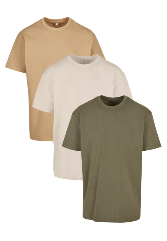 BASICO Oversized Fit Tee 3-Pack | 3 heavyweight tričká 240 g/m², Sand / Beige / Olive