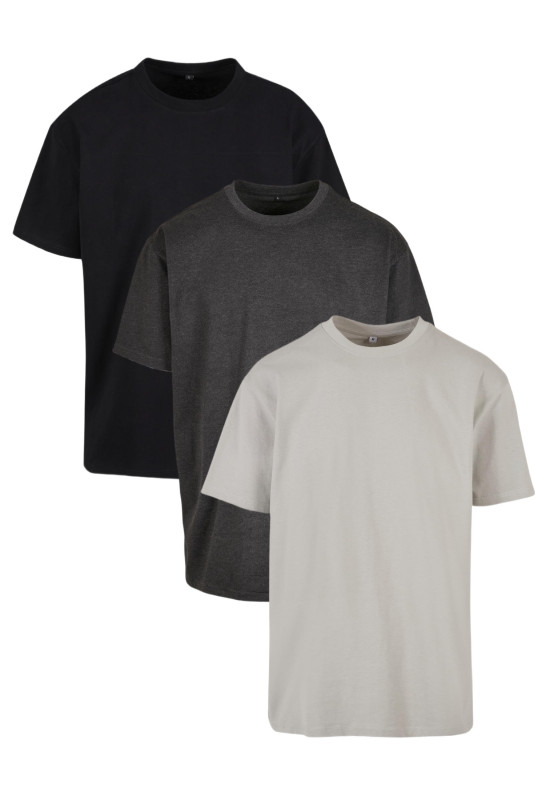 BASICO Oversized Fit Tee 3-Pack | 3 heavyweight tričká 240 g/m², Black / Dark Heather Grey / Light Asphalt
