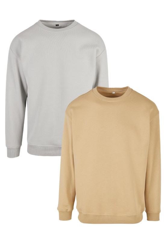 BASICO Crewneck 2-Pack | 2 minimalistické mikiny bez kapucne, Light Asphalt / Beige