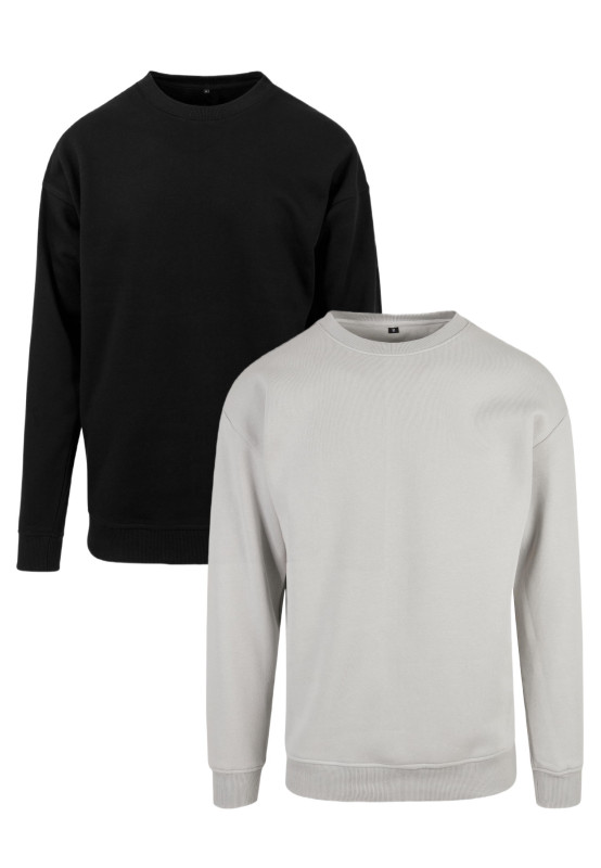 BASICO Crewneck 2-Pack | 2 minimalistické mikiny bez kapucne, Black / Light Asphalt