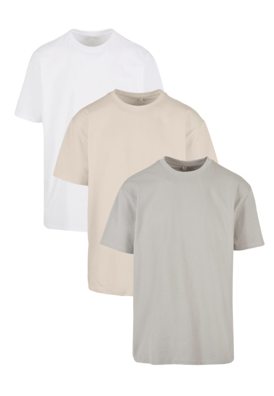 BASICO Oversized Fit Tee 3-Pack | 3 heavyweight tričká 240 g/m², White / Sand / Light Asphalt
