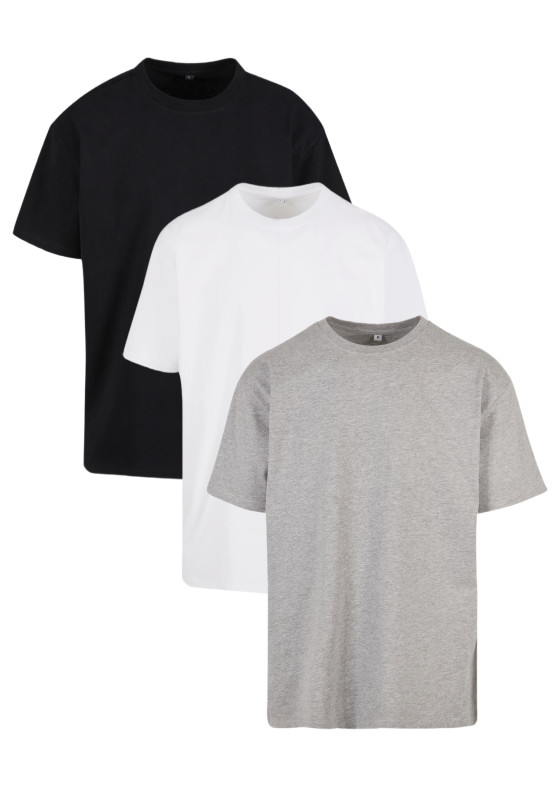 BASICO Oversized Fit Tee 3-Pack | 3 heavyweight tričká 240 g/m², Black / White / Heather Grey