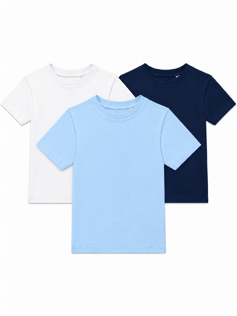 Detský 3-pack tričiek White Navy Sky Blue BASICO